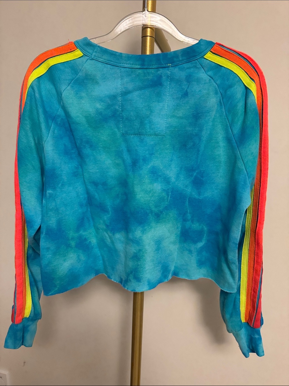 Aviator Nation Blue Tie-Dye Lightning Sweatshirt with Red Stripe Shoulders - Picture 2 of 4